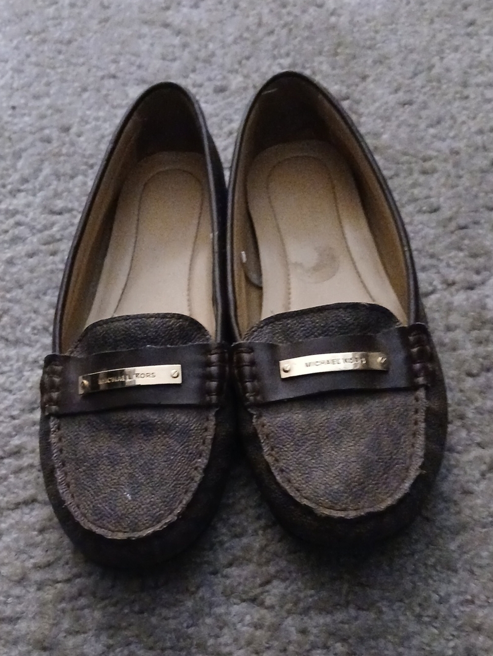 Michael Kors Brown Leather Logo Plaque Loafers
